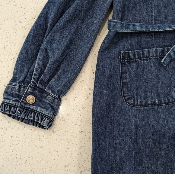 Gymboree Girl Blue Denim Jean Dress Button Down Long Sleeve Belted Pockets 8 - Picture 7 of 9